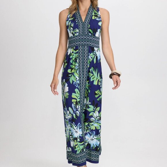 Navy and Coral Paisly Print Maxi -Petite size 8 - Picture 2 of 2